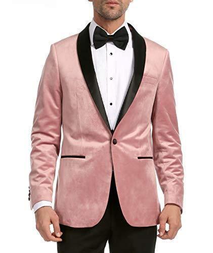 Enzo Collection-Pink Slim Fit Velvet Shawl Lapel Tuxedo Blazer