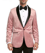 Enzo Collection-Pink Slim Fit Velvet Shawl Lapel Tuxedo Blazer