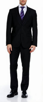 Ferera Collection-Men's 3 Piece Modern Fit Suit Solid Black