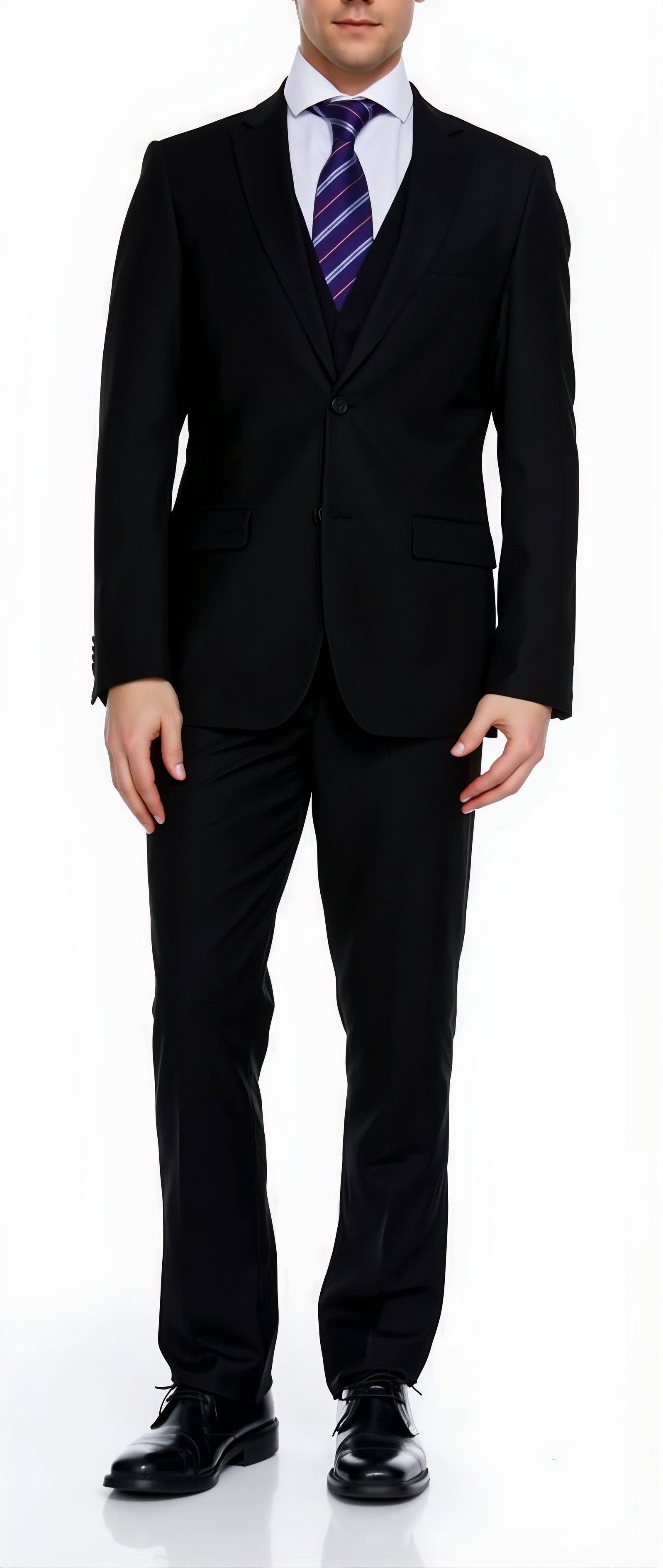 Ferera Collection-Men's 3 Piece Modern Fit Suit Solid Black