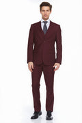 Ferera Collection-Men's 3 Piece Modern Fit Suit Solid Burgundy