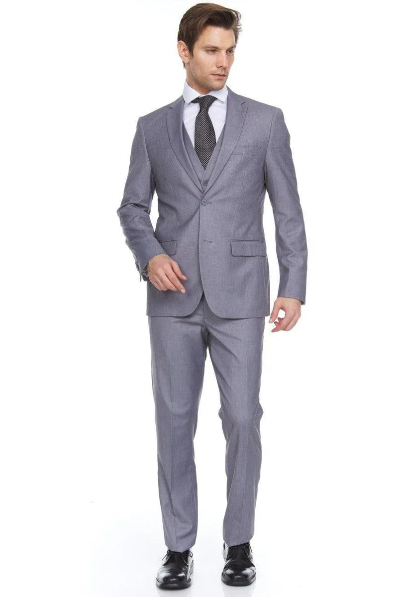 Ferera Collection-Men's 3 Piece Slim Fit Suit Solid Light Grey