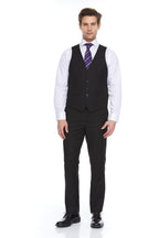 Ferera Collection-Men's 3 Piece Modern Fit Suit Solid Black