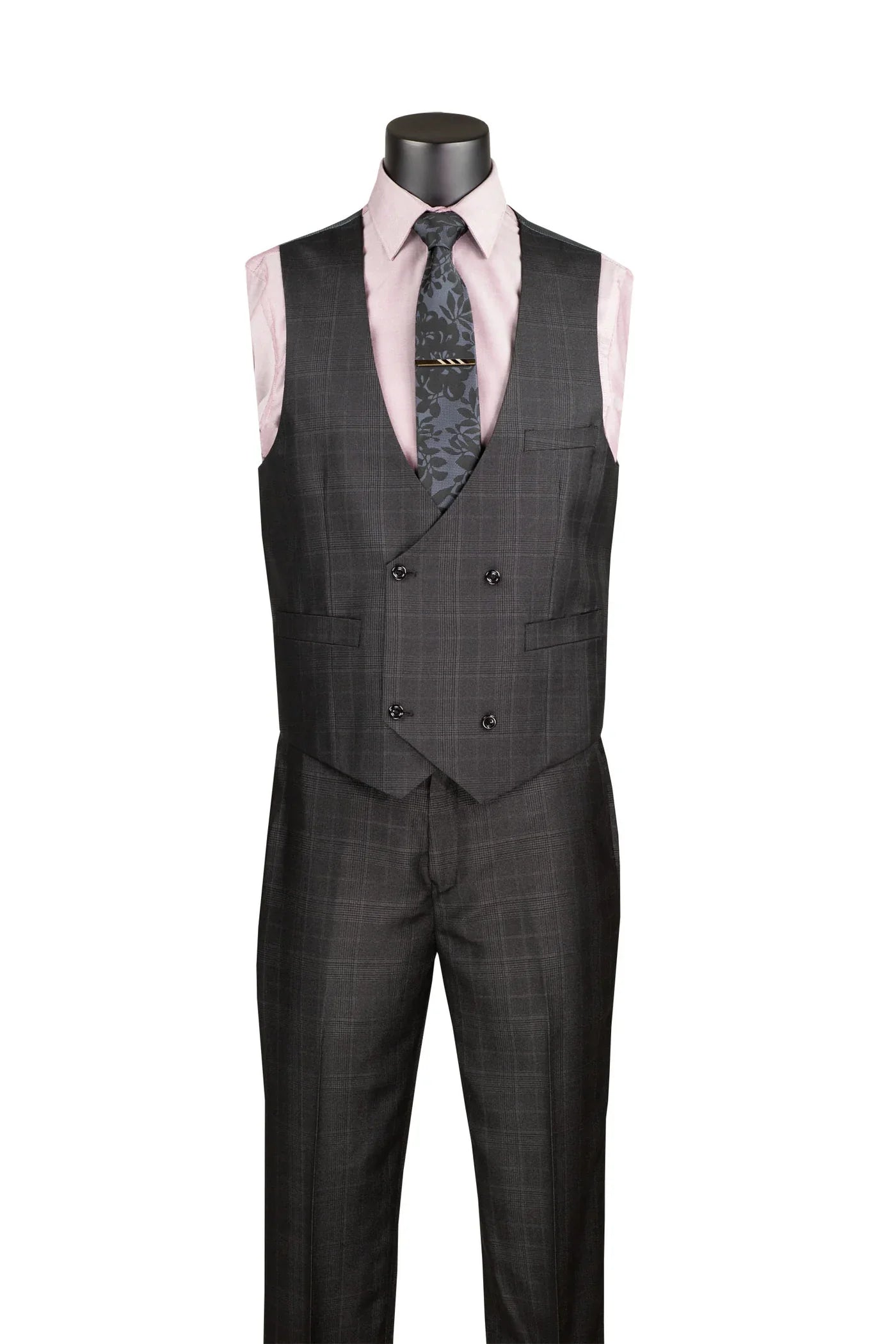 Glenmore Collection-Regular Fit Black Glen Plaid Three-Piece Suit