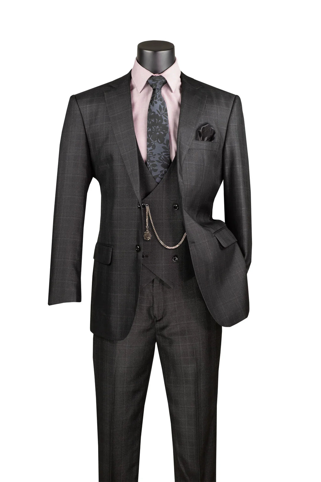 Glenmore Collection-Regular Fit Black Glen Plaid Three-Piece Suit