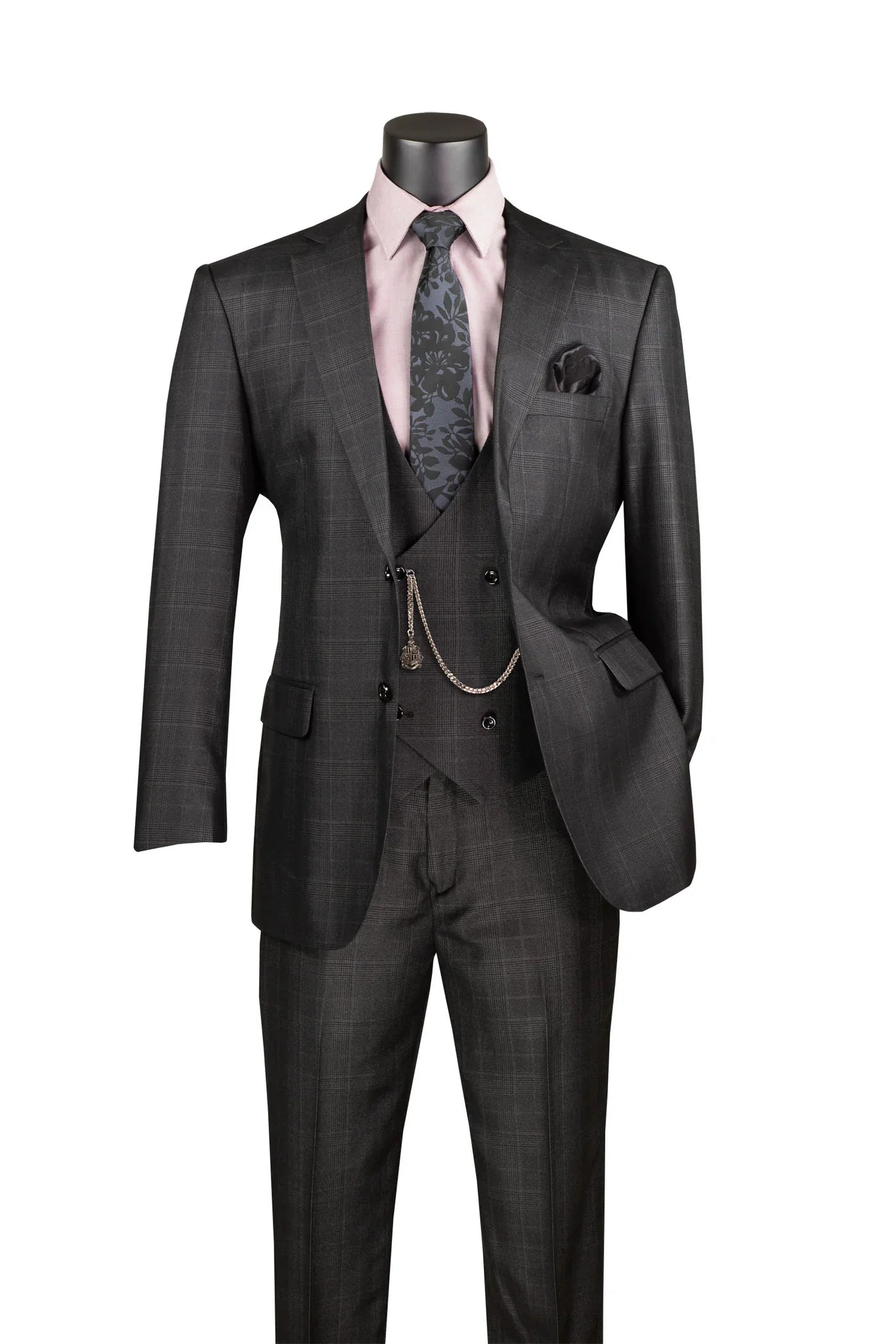 Glenmore Collection-Regular Fit Black Glen Plaid Three-Piece Suit