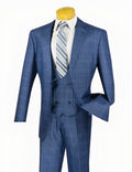 Glenmore Collection-Regular Fit Oxford Blue Glen Plaid Three-Piece Suit