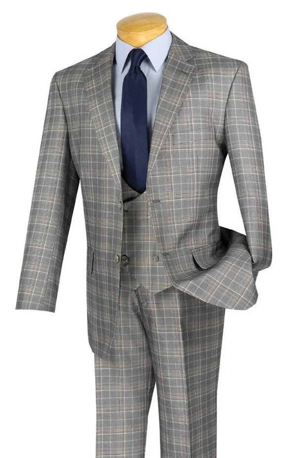 Glenmore Collection-Regular Fit Gray Glen Plaid Three-Piece Suit