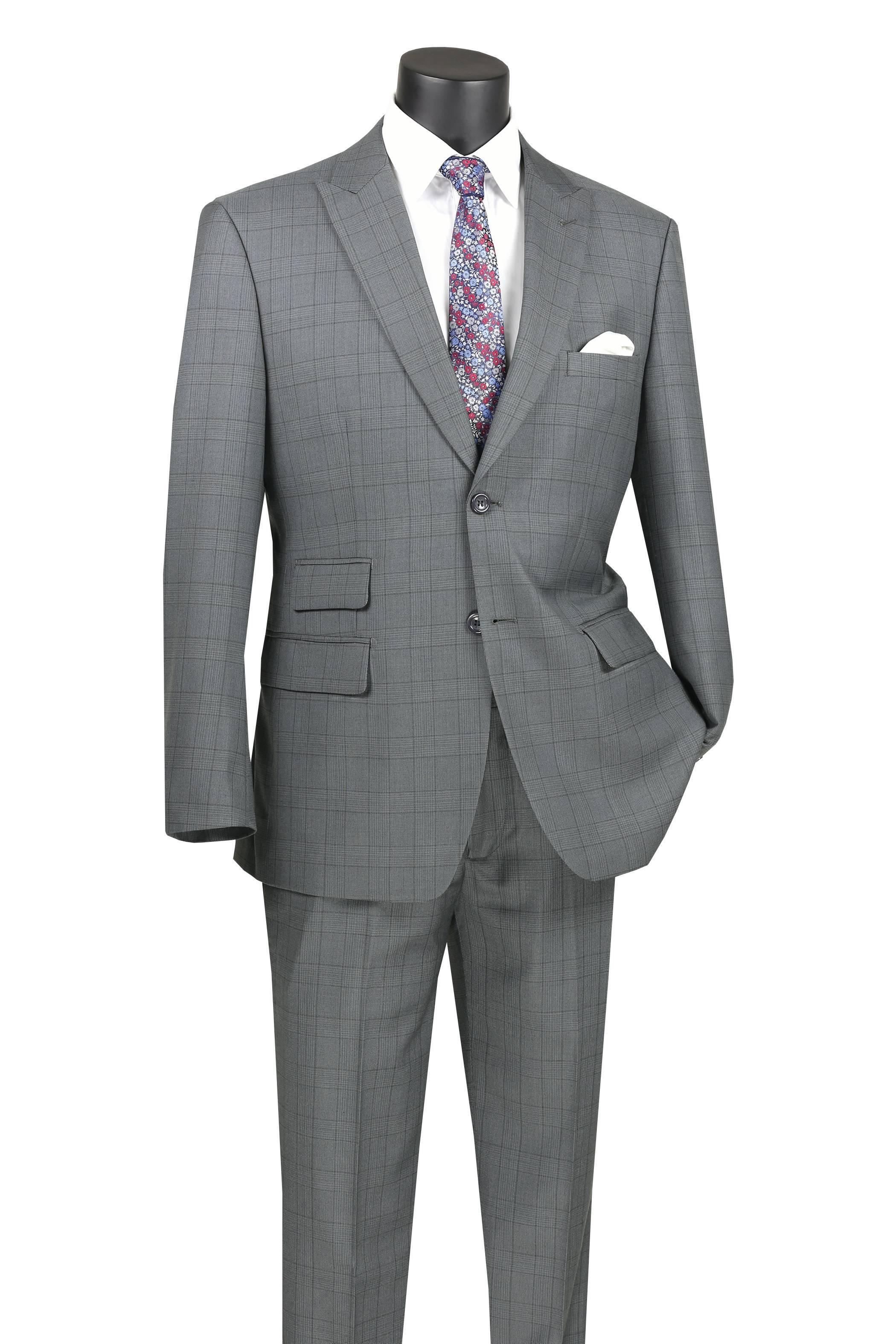 Lazio Collection – Gray Modern Fit Windowpane Suit