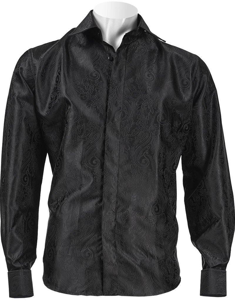 Black Paisley Long Sleeve Jacquard Shirt