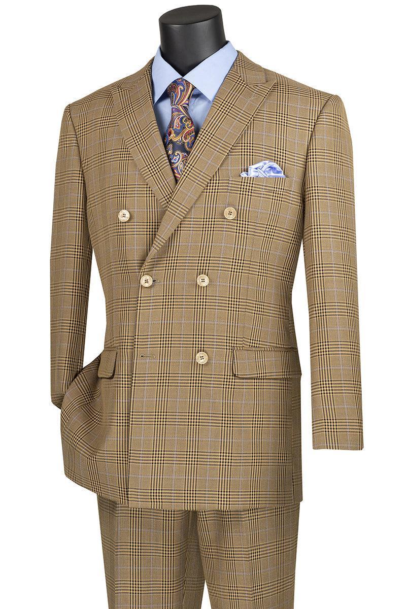 Sorrento Collection – Mocha Regular Fit Glen Plaid Double Breasted Suit