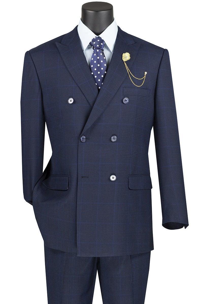 Sorrento Collection – Navy Regular Fit Glen Plaid Double Breasted Suit