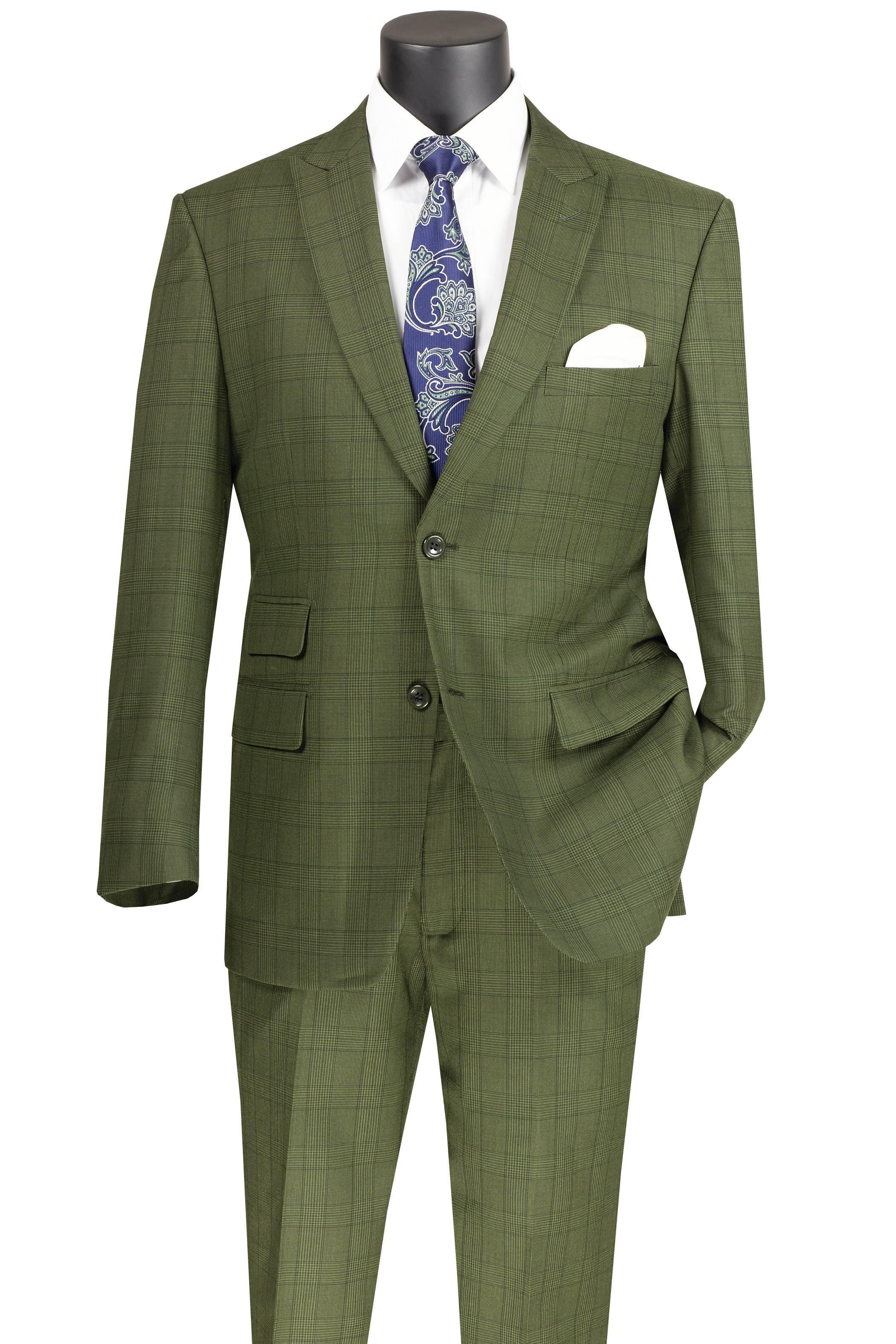 Lazio Collection – Olive Modern Fit Windowpane Suit