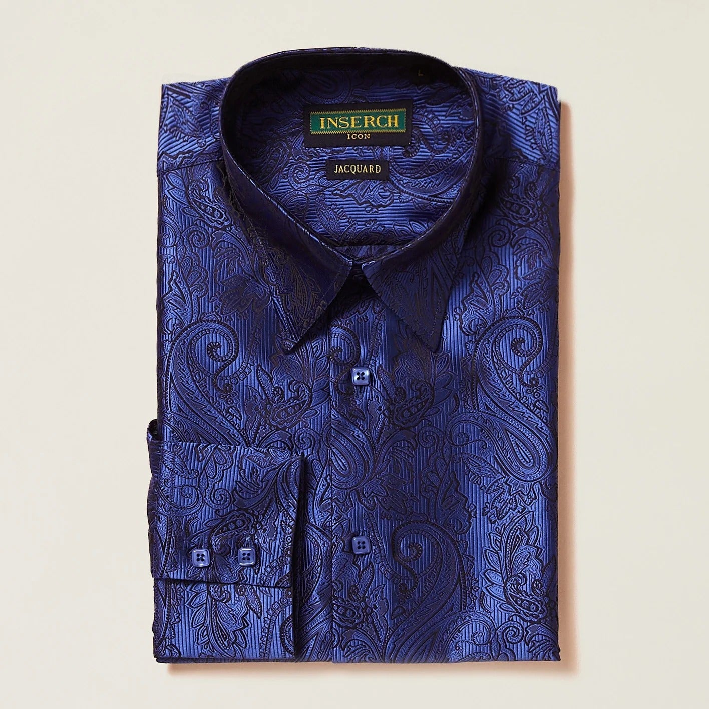 Deep Sea Blue Paisley Long Sleeve Jacquard Shirt
