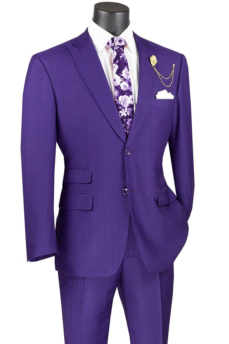 Lazio Collection –Purple Modern Fit Windowpane Suit