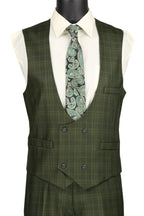 Glenmore Collection-Regular Fit Olive Green Glen Plaid Three-Piece Suit
