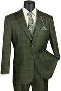 Glenmore Collection-Regular Fit Olive Green Glen Plaid Three-Piece Suit