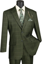 Glenmore Collection-Regular Fit Olive Green Glen Plaid Three-Piece Suit