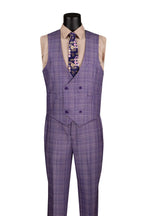 Glenmore Collection-Regular Fit Light Purple Glen Plaid Three-Piece Suit