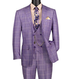 Glenmore Collection-Regular Fit Light Purple Glen Plaid Three-Piece Suit