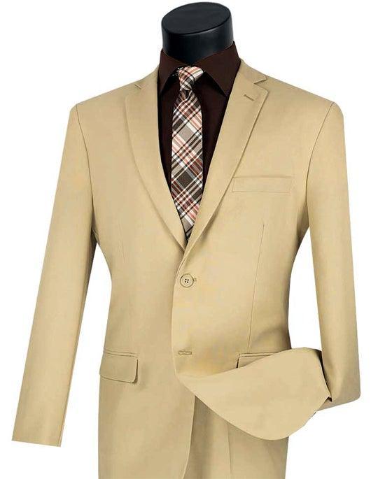 Essential Poplin Collection-Beige Slim Fit 2 Piece Suit