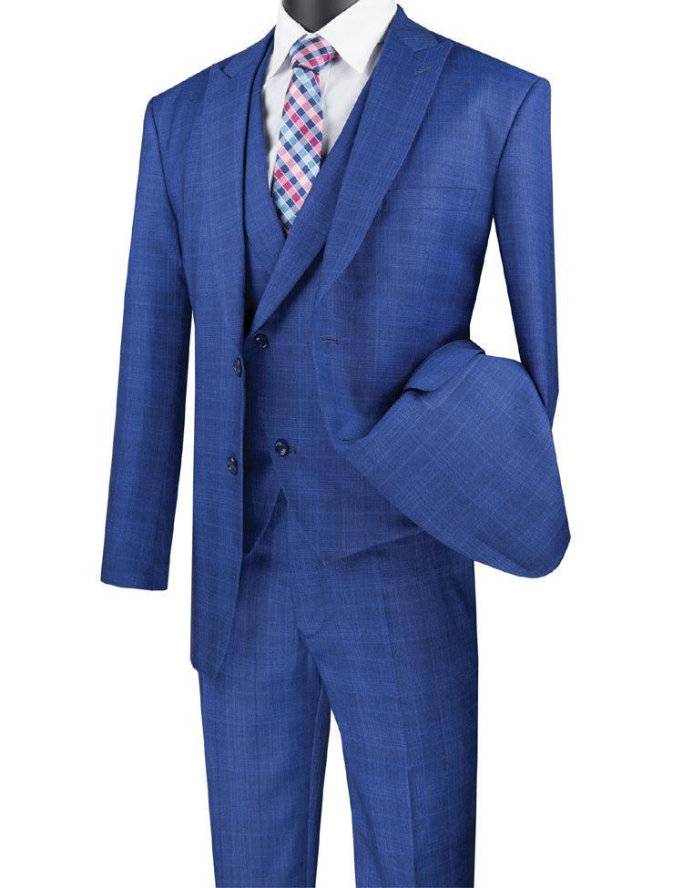 Palermo Collection–Blue Modern Fit Glen Plaid 3-Piece Suit