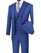 Palermo Collection–Blue Modern Fit Glen Plaid 3-Piece Suit