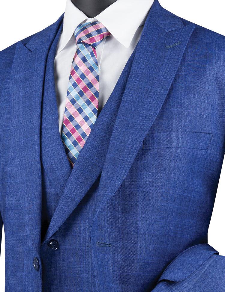 Palermo Collection–Blue Modern Fit Glen Plaid 3-Piece Suit