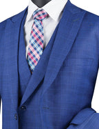 Palermo Collection–Blue Modern Fit Glen Plaid 3-Piece Suit