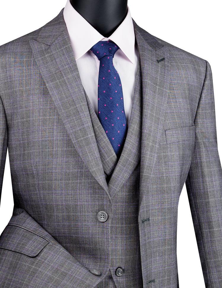 Palermo Collection–Grey Modern Fit Glen Plaid 3-Piece Suit