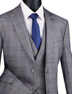 Palermo Collection–Grey Modern Fit Glen Plaid 3-Piece Suit