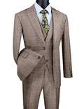 Palermo Collection–Tan Modern Fit Glen Plaid 3-Piece Suit