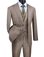 Palermo Collection–Tan Modern Fit Glen Plaid 3-Piece Suit