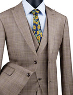 Palermo Collection–Tan Modern Fit Glen Plaid 3-Piece Suit